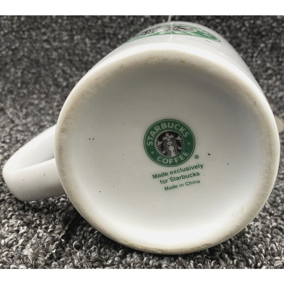 STARBUCKS Coffee Mug Double Sided Mermaid Logo Green White Black 10oz Tea Cup - Picture 6 of 8